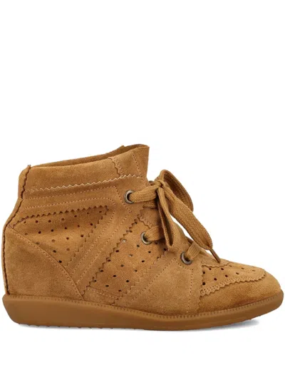 Isabel Marant Bobby Perforated Suede Wedge Sneakers In Brown