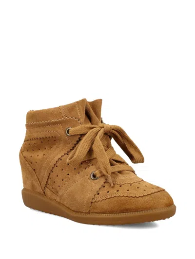 Isabel Marant Bobby Perforated Suede Wedge Sneakers In Brown