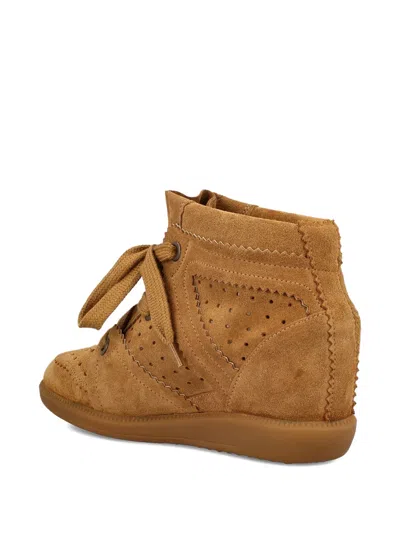 Isabel Marant Bobby Perforated Suede Wedge Sneakers In Brown