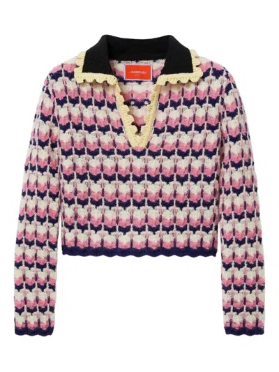 La Doublej Crochet-trimmed Geometric-pattern Sweater In Pink