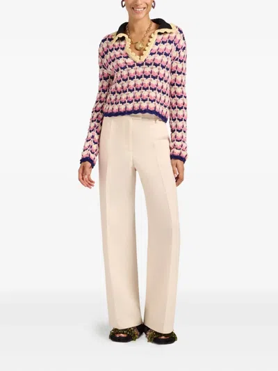 La Doublej Crochet-trimmed Geometric-pattern Sweater In Pink