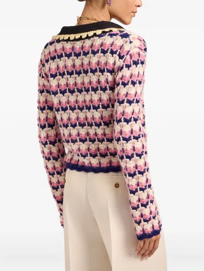 La Doublej Crochet-trimmed Geometric-pattern Sweater In Pink