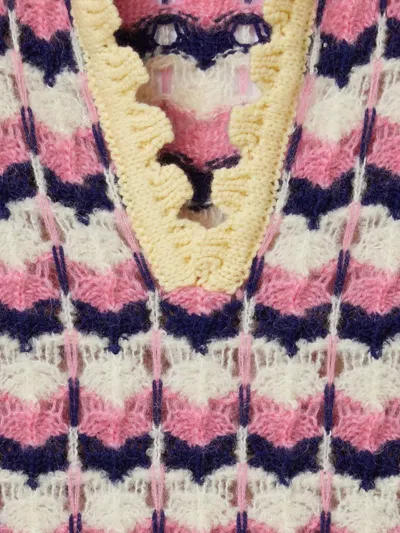 La Doublej Crochet-trimmed Geometric-pattern Sweater In Pink