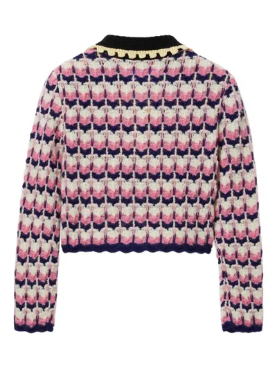La Doublej Crochet-trimmed Geometric-pattern Sweater In Pink