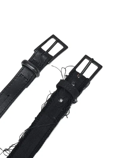 Y's Frayed-edge Leather Belt In Black