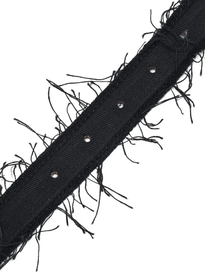 Y's Frayed-edge Leather Belt In Black
