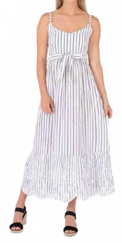 M Made In Italy Linen Stripe Sundress In White/black In White