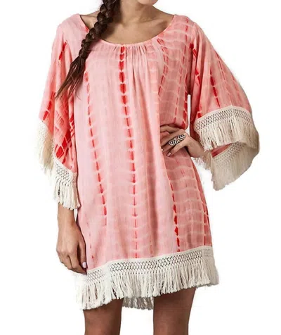 Umgee Tie Dye Tassel And Fringe Dress In Coral In Multi