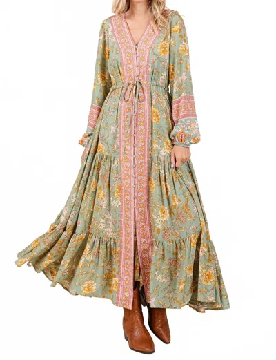 Mittoshop Boho Floral Maxi Dress In Sage In Multi
