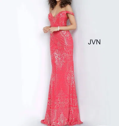 Jovani Off The Shoulder Fitted Prom Dress In Red In Red