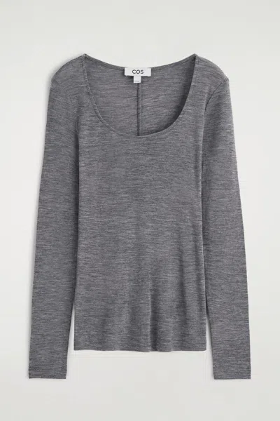 Cos Merino Wool Scoop-neck Top In Gray