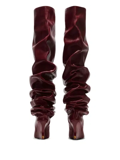Balmain 95mm Calfskin Ruched Wedge Over-the-knee Boots In Red