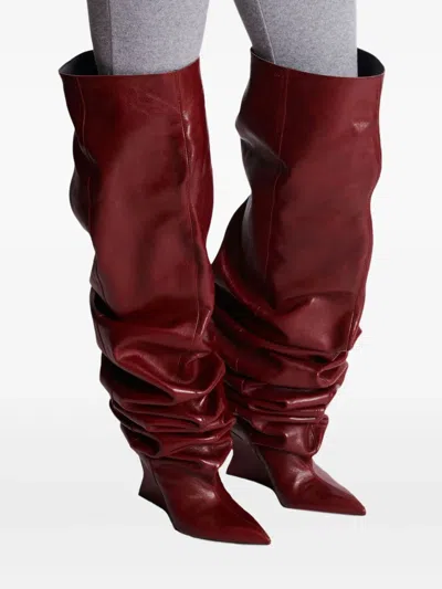 Balmain 95mm Calfskin Ruched Wedge Over-the-knee Boots In Red
