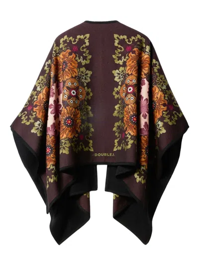 La Doublej La Double J Patterned-intarsia Wool Poncho In Pattern