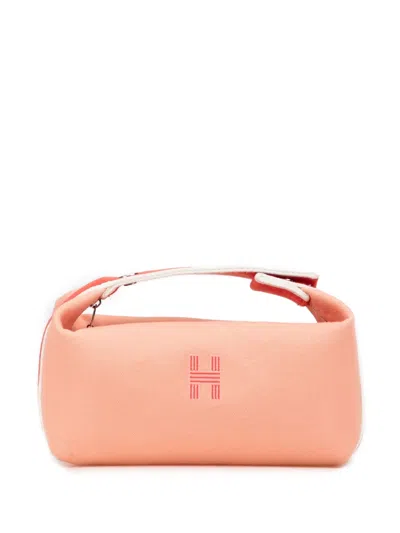 Pre-owned Hermes 2020-2025 Small Canvas Bride A Brac Case Vanity Bag In Pink
