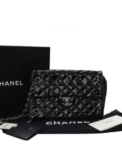 Pre-owned Chanel 2008-2009 Medium Quilted Patent Upside Down Flap Shoulder Bag In Black