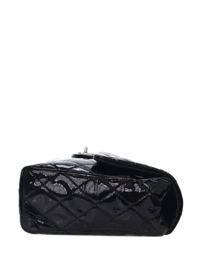 Pre-owned Chanel 2008-2009 Medium Quilted Patent Upside Down Flap Shoulder Bag In Black