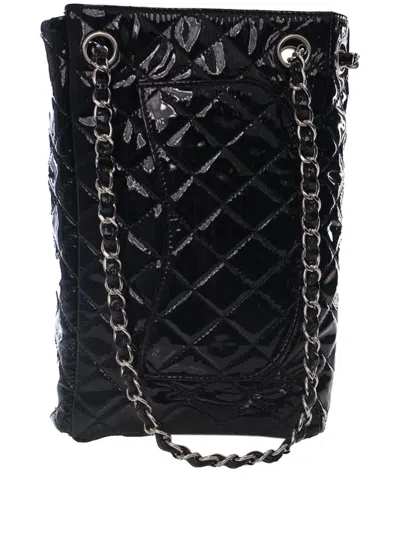 Pre-owned Chanel 2008-2009 Medium Quilted Patent Upside Down Flap Shoulder Bag In Black