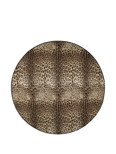 Dolce & Gabbana Leopardo-print Linen Tablecloth In Brown