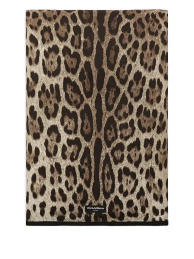 Dolce & Gabbana Leopardo-print Linen Tablecloth In Brown