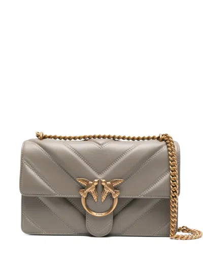 Pinko Love Bag One Light Medium Handbag In Chevron Nappa Leather In Gray