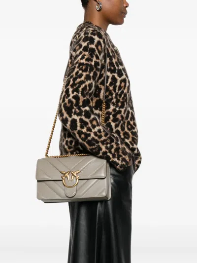 Pinko Love Bag One Light Medium Handbag In Chevron Nappa Leather In Gray