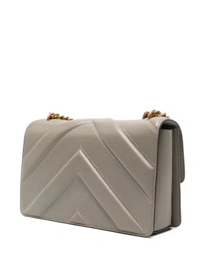 Pinko Love Bag One Light Medium Handbag In Chevron Nappa Leather In Gray