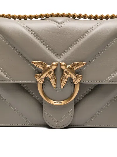 Pinko Love Bag One Light Medium Handbag In Chevron Nappa Leather In Gray
