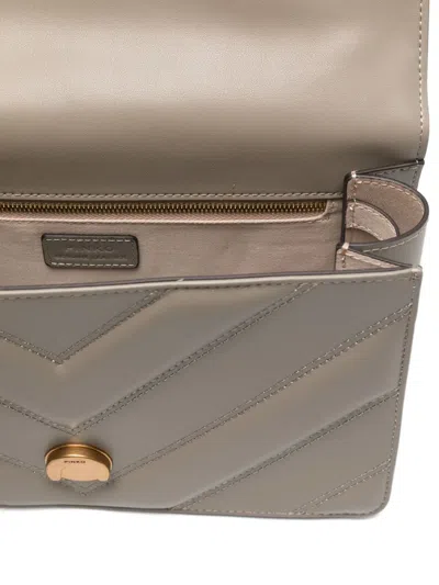 Pinko Love Bag One Light Medium Handbag In Chevron Nappa Leather In Gray