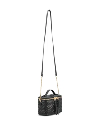 Fendi Women Vanity Leather Shoulder Bag With Ff Motif In Black