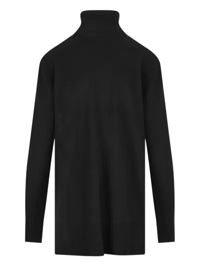 Alpha Studio Turtleneck Side-slit Sweater In Black