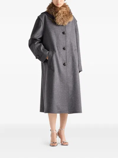 Prada Single-breasted Loden Wool Coat Clothing In Gray