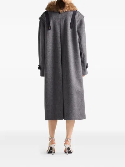 Prada Single-breasted Loden Wool Coat Clothing In Gray
