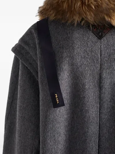 Prada Single-breasted Loden Wool Coat Clothing In Gray