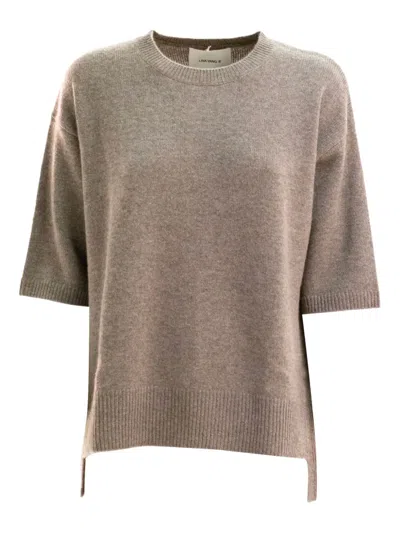 Lisa Yang Short-sleeve Side-slit Sweater In Brown