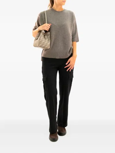 Lisa Yang Short-sleeve Side-slit Sweater In Brown