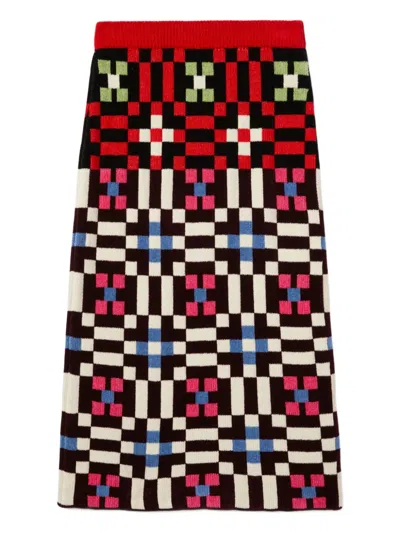 La Doublej Byte Geometric-pattern Knit Skirt In Red
