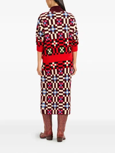 La Doublej Byte Geometric-pattern Knit Skirt In Red