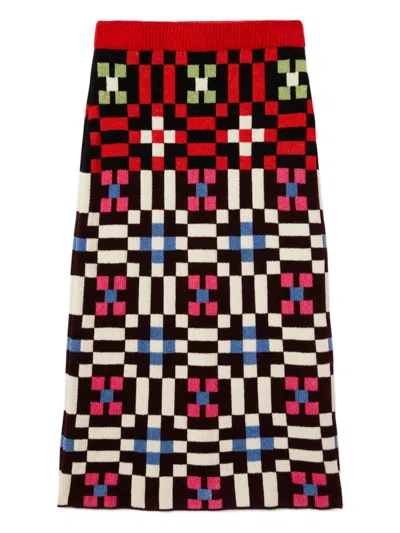 La Doublej Byte Geometric-pattern Knit Skirt In Red