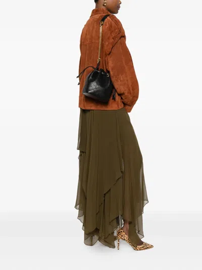 Saint Laurent Cassandre Diamond-pattern Bucket Bag In Black