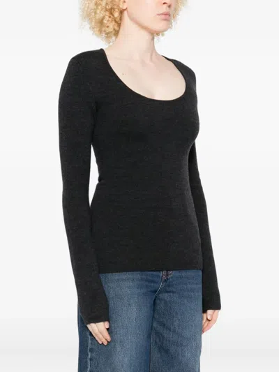 Totême Scoop-neck Long-sleeve Knit Top In Black