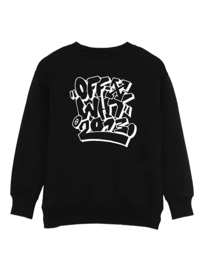 Off-white Graffiti Print Crewneck Sweatshirt Kids In Black