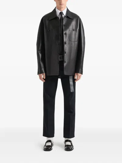 Givenchy Leather Shirt Jacket In Black