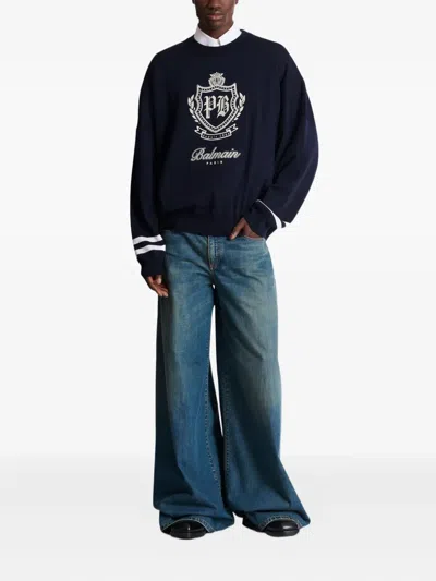 Balmain Wide-leg Faded Denim Jeans In Blue