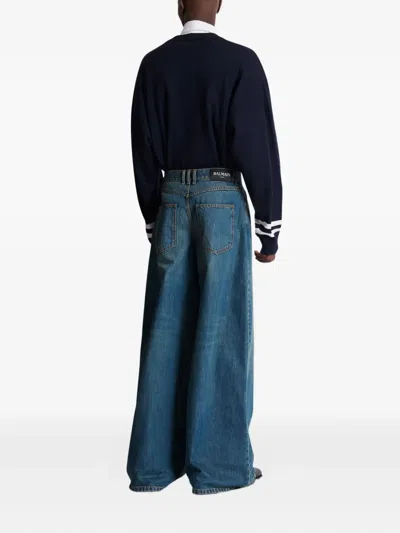 Balmain Wide-leg Faded Denim Jeans In Blue
