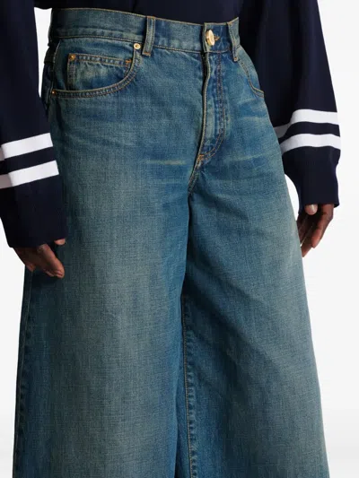 Balmain Wide-leg Faded Denim Jeans In Blue