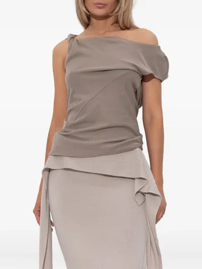 Entire Studios One-shoulder Draped Top In Neutral
