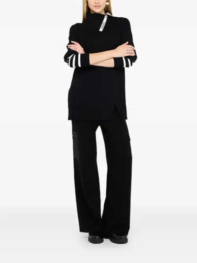 Liu •jo Asymmetrical Collar Knit Sweater In Black