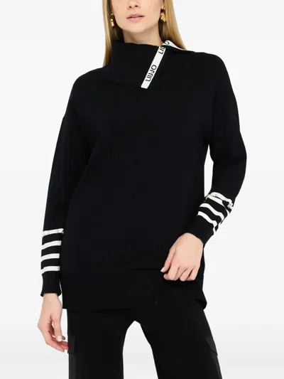 Liu •jo Asymmetrical Collar Knit Sweater In Black