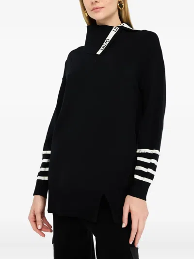 Liu •jo Asymmetrical Collar Knit Sweater In Black